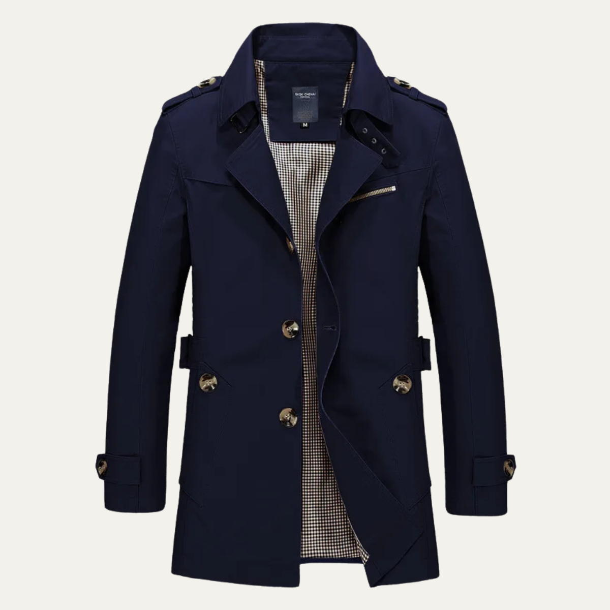 Men's water-repellent trench coat in Dark Blue, front view