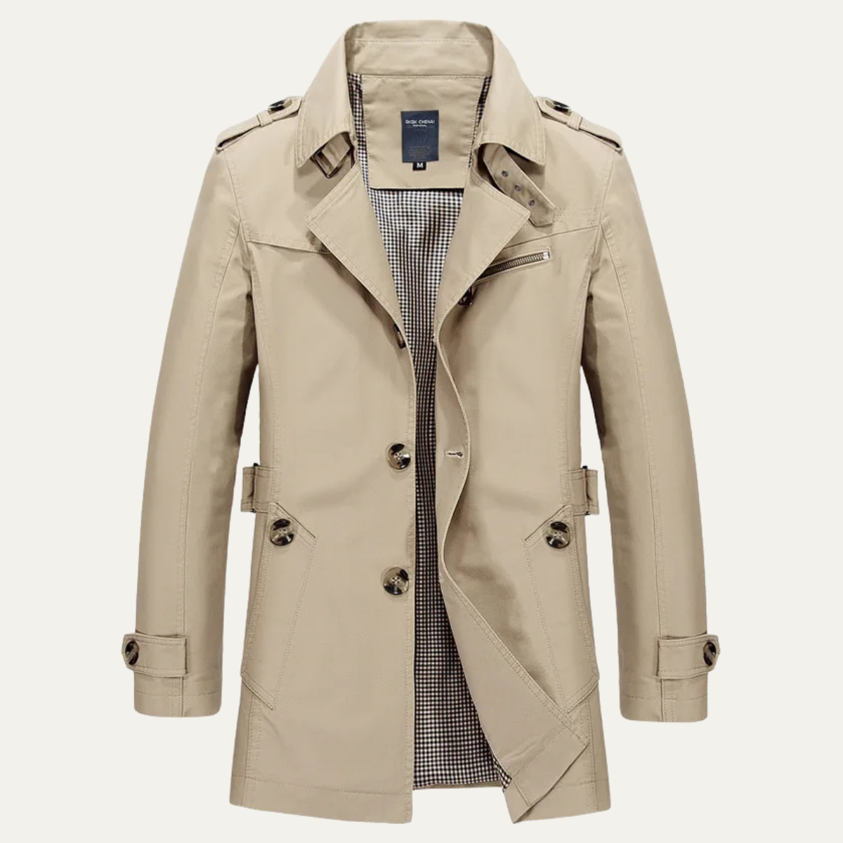 Men's water-repellent trench coat in Khaki, front view