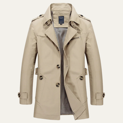 Men's water-repellent trench coat in Khaki, front view
