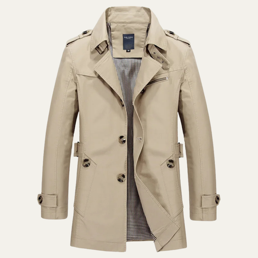Men's water-repellent trench coat in Khaki, front view