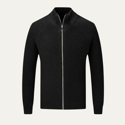 Men's wool-blend zip-up cardigan in black