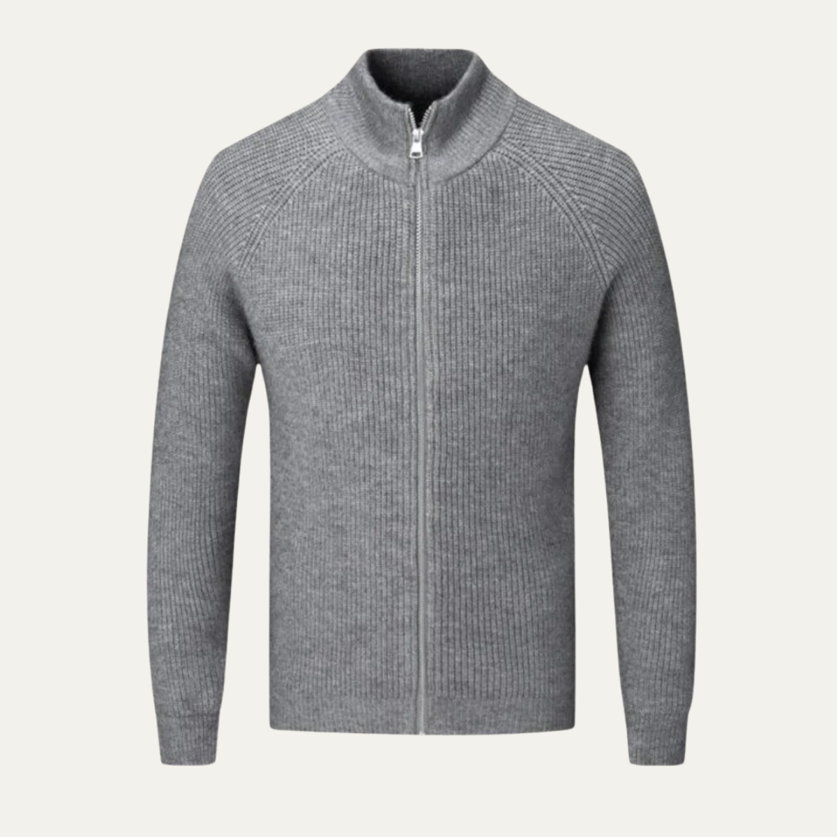 Men's wool-blend zip-up cardigan in dark grey