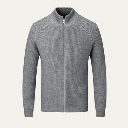 Men's wool-blend zip-up cardigan in dark grey