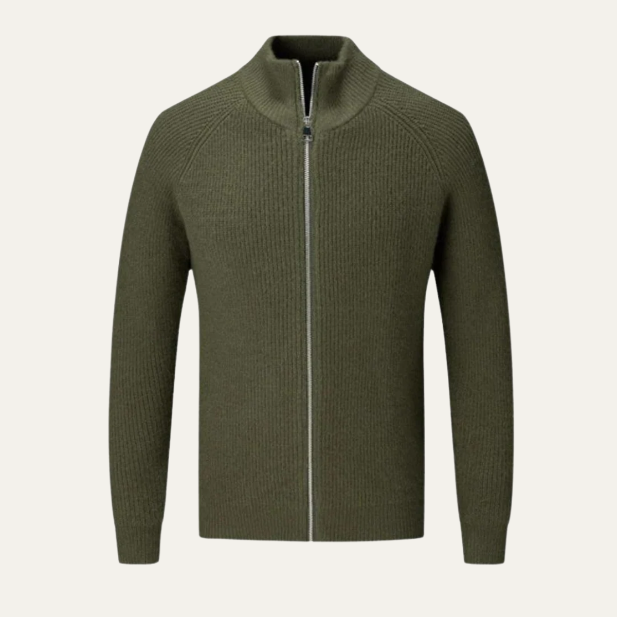 Men's wool-blend zip-up cardigan in green