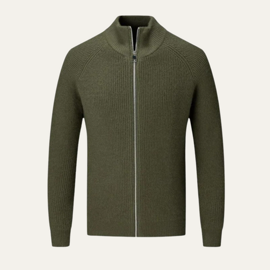 Men's wool-blend zip-up cardigan in green