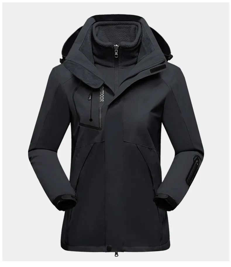 Women's 3-in-1 waterproof outdoor jacket in Black