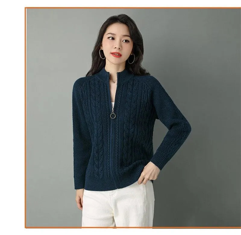 Women's cable-knit zip cardigan in Blue