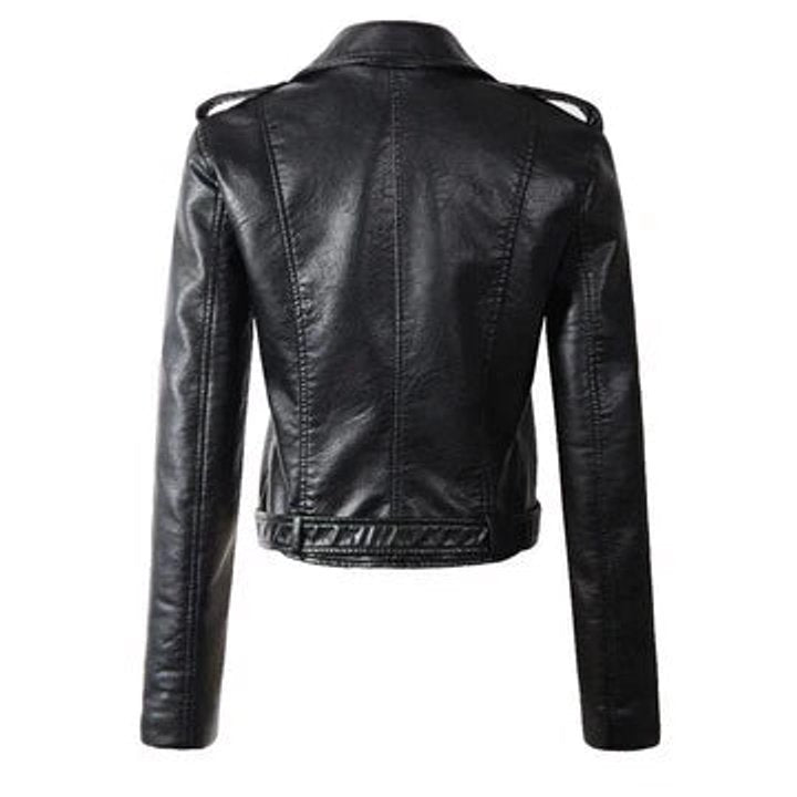 Women's cropped faux leather biker jacket in Black