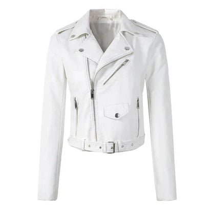 Women's cropped faux leather biker jacket in White