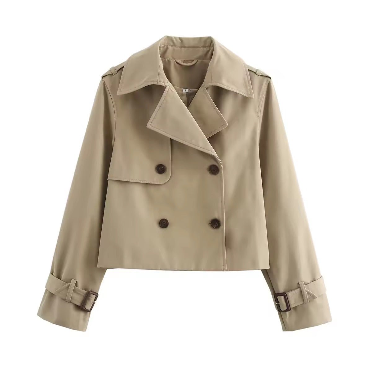 Women's cropped double-breasted trench coat in Beige