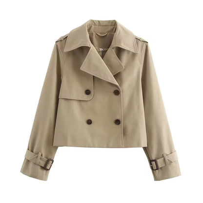 Women's cropped double-breasted trench coat in Beige