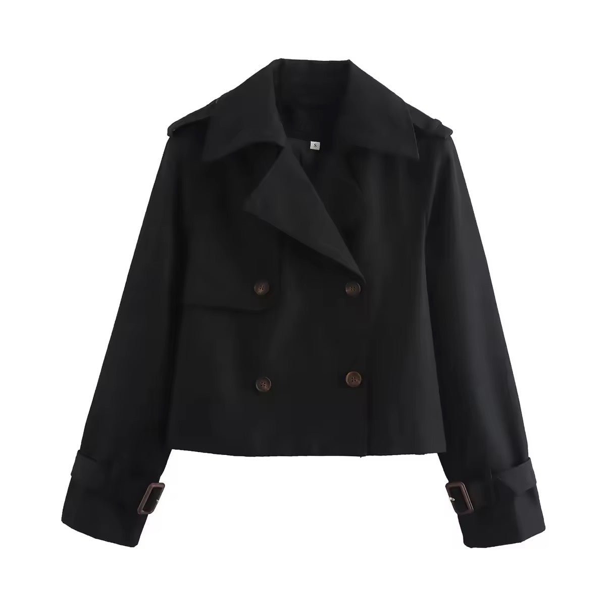 Women's cropped double-breasted trench coat in Black