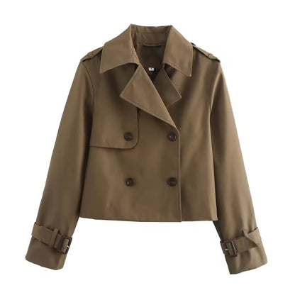 Women's cropped double-breasted trench coat in Brown