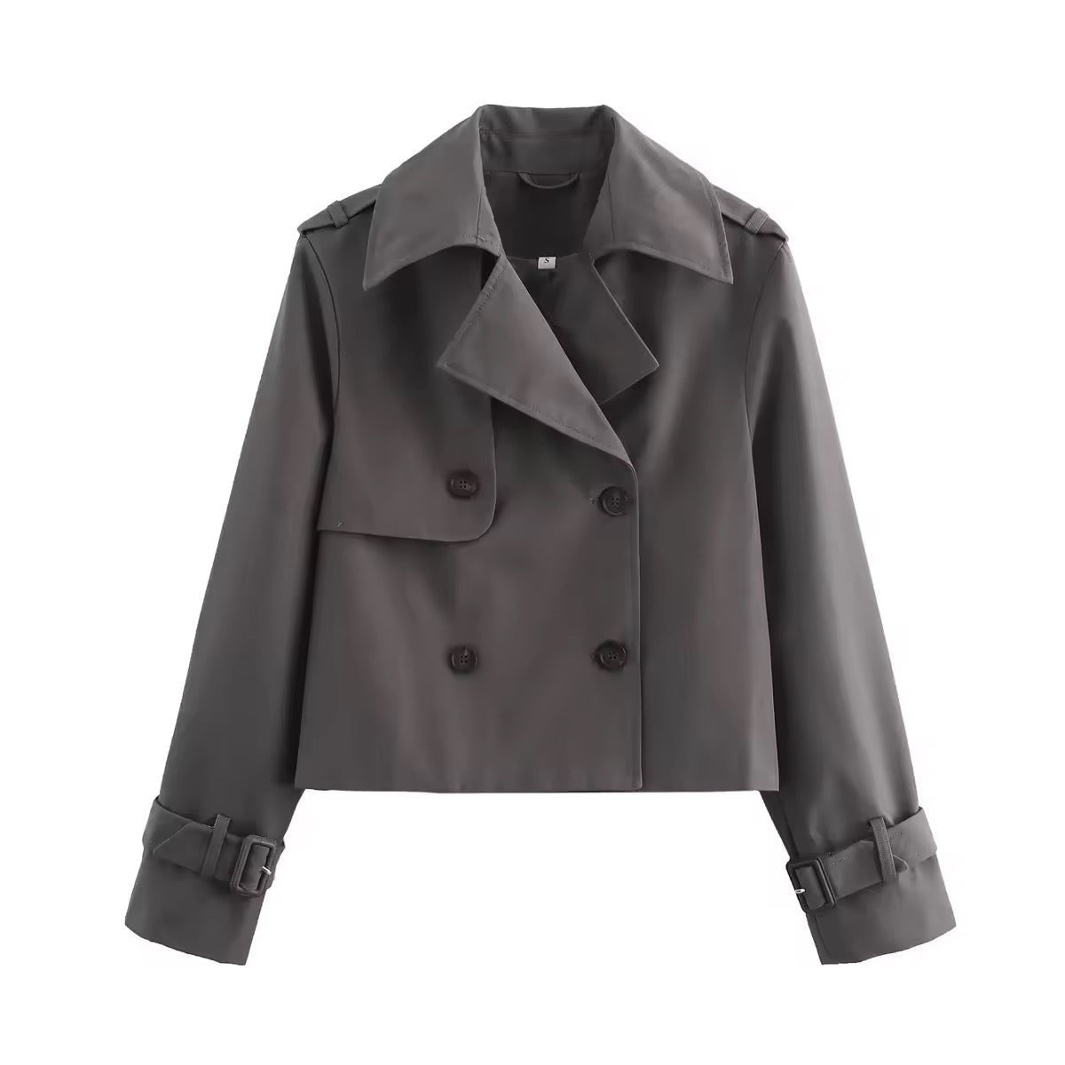 Women's cropped double-breasted trench coat in Grey