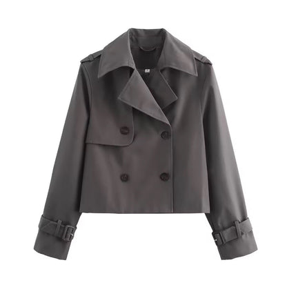 Women's cropped double-breasted trench coat in Grey