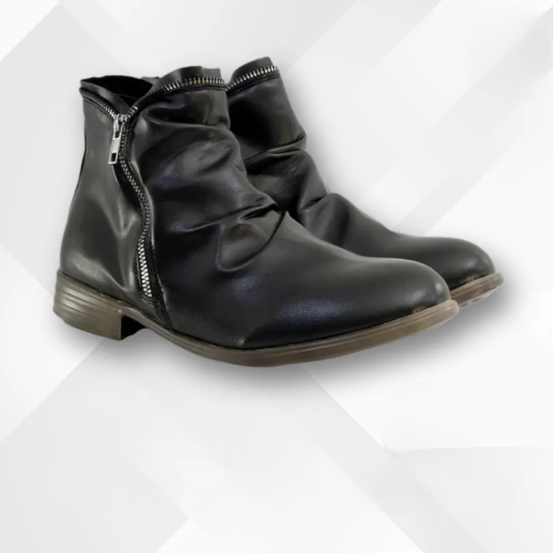 Women's black ankle boots with cushioned contoured footbed