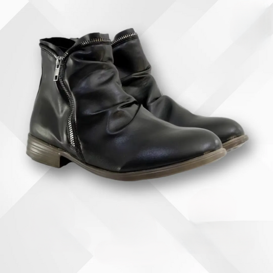 Women's black ankle boots with cushioned contoured footbed