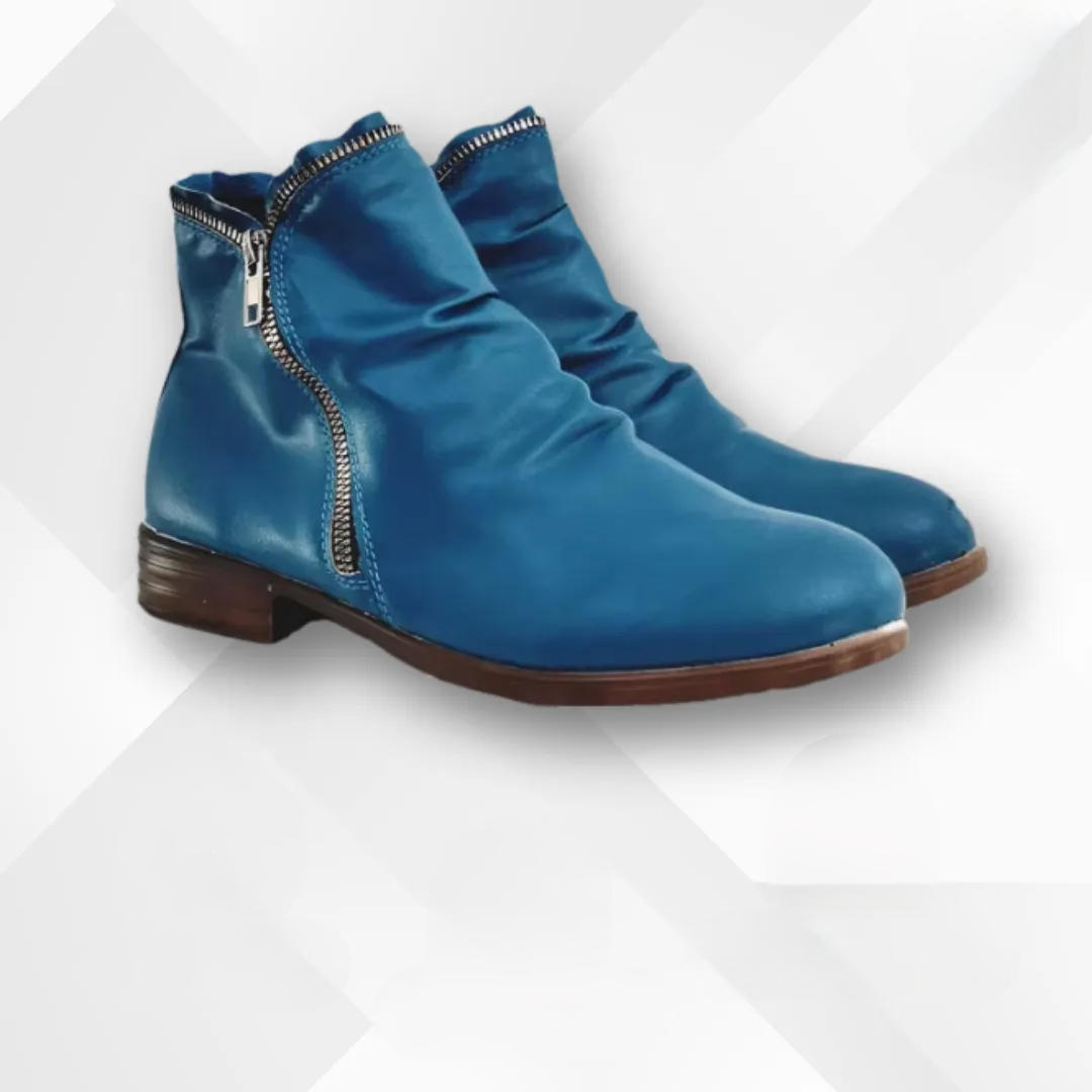 Women's blue ankle boots with cushioned contoured footbed
