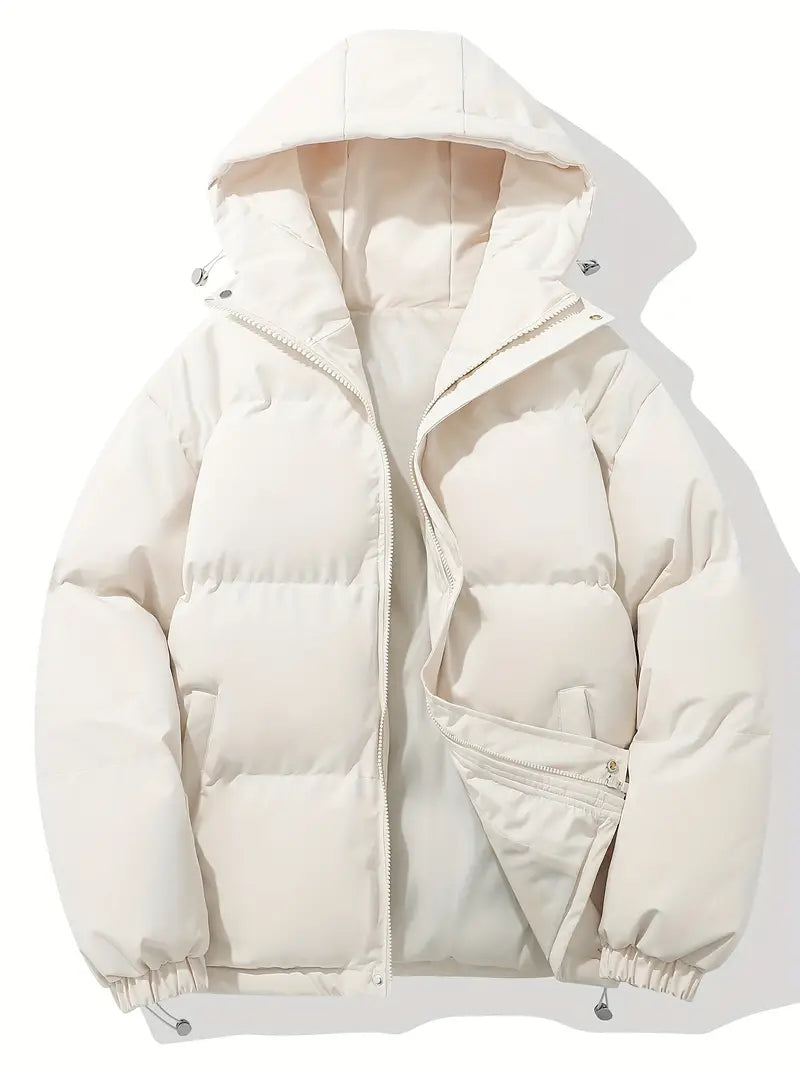 Women's hooded puffer jacket in Beige White with lined hood
