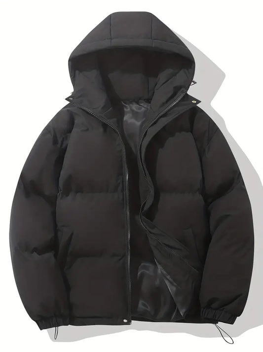 Women's hooded puffer jacket in Black with lined hood