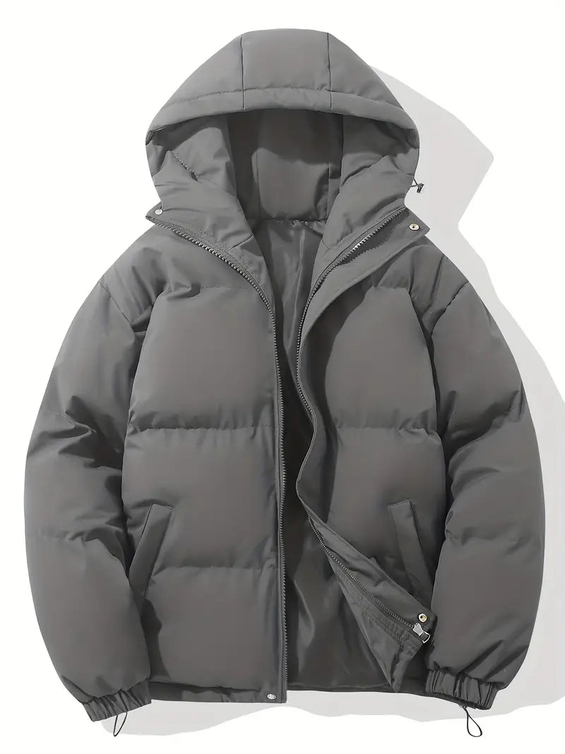 Women's hooded puffer jacket in Dark Grey with lined hood