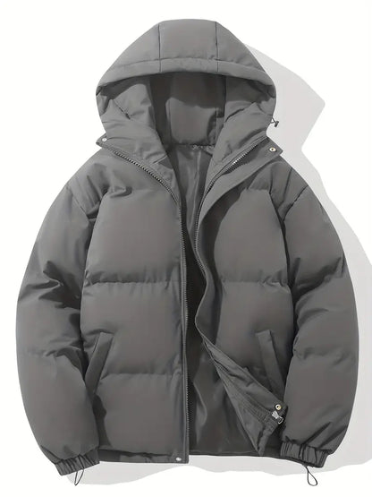 Women's hooded puffer jacket in Dark Grey with lined hood