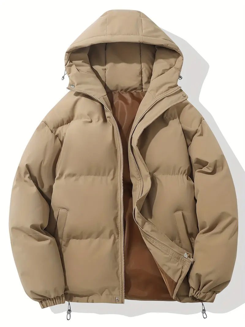 Women's hooded puffer jacket in Khaki with lined hood