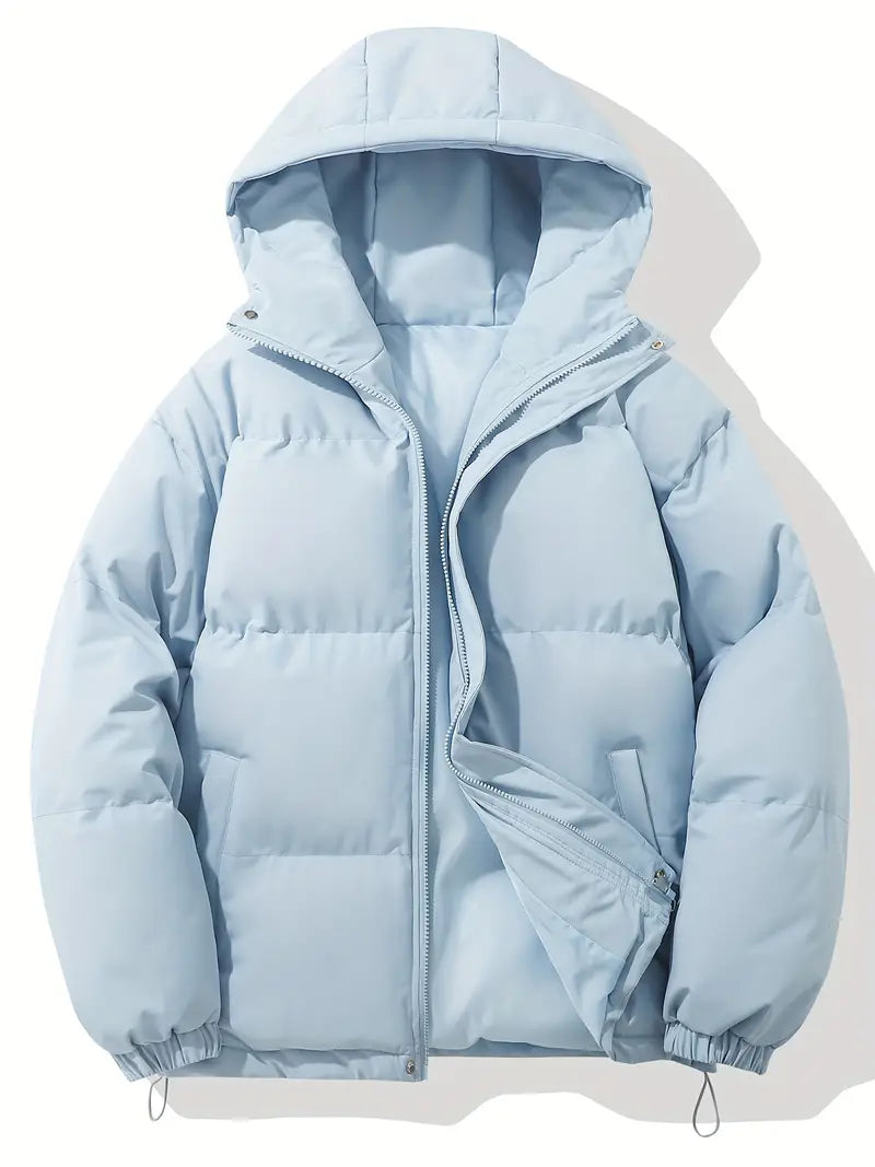 Women's hooded puffer jacket in Light Blue with lined hood