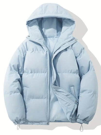 Women's hooded puffer jacket in Light Blue with lined hood