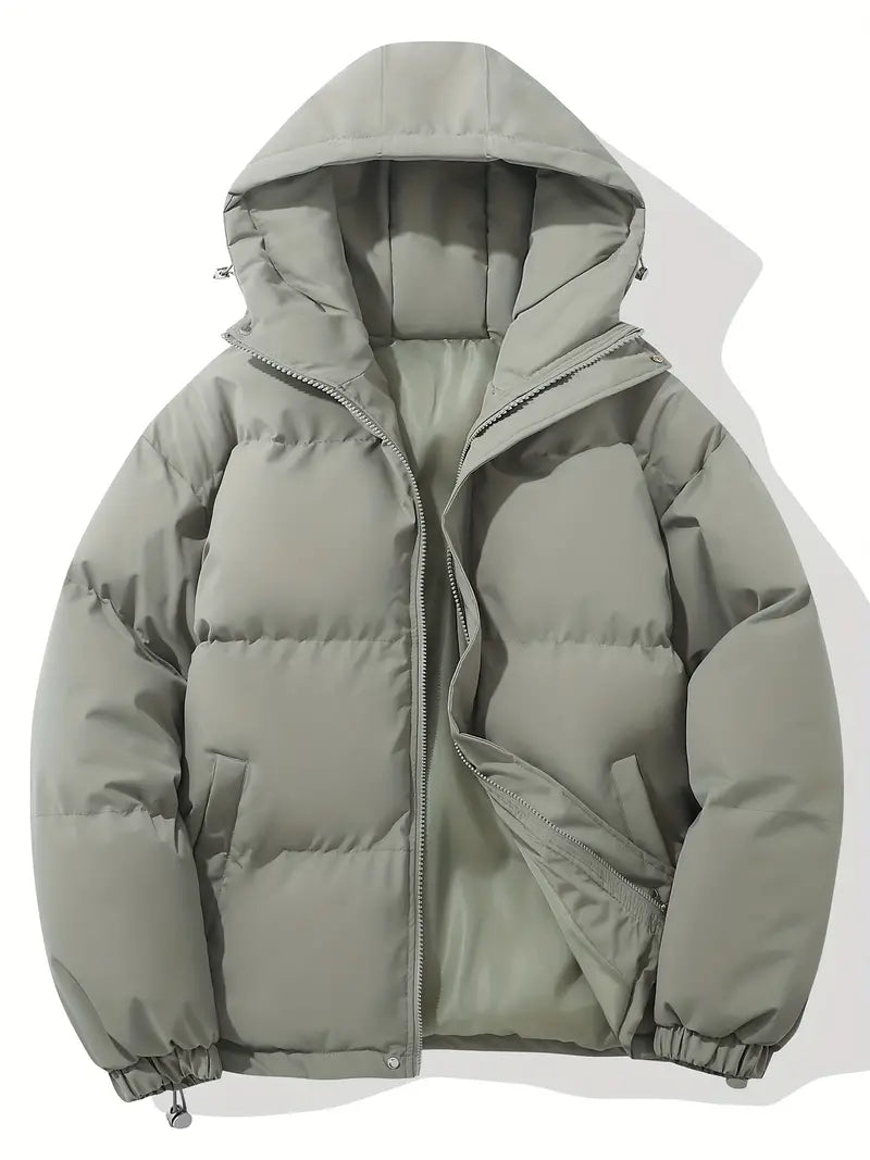 Women's hooded puffer jacket in Light Grey with lined hood