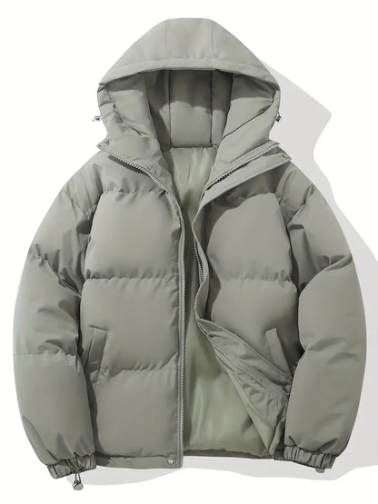 Women's hooded puffer jacket in Light Grey with lined hood