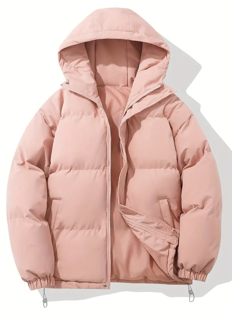 Women's hooded puffer jacket in Pink with lined hood