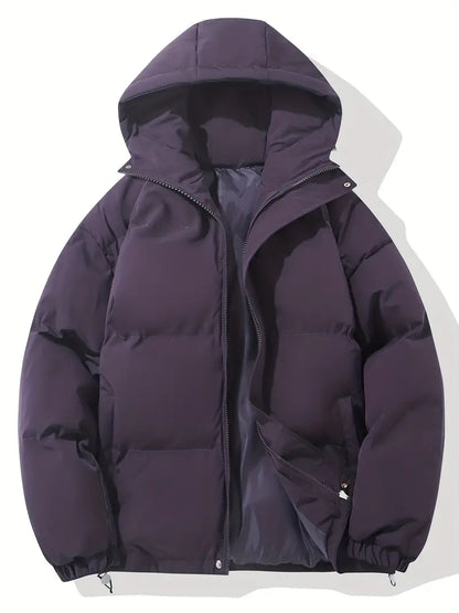 Women's hooded puffer jacket in Purple with lined hood