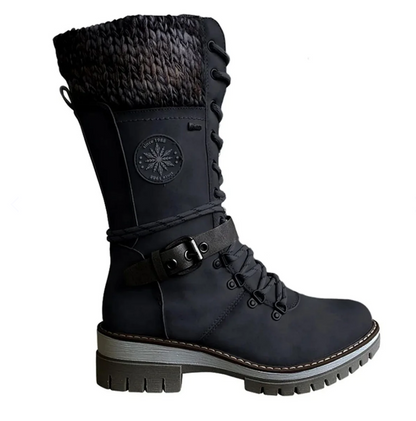 Women's black knee-high winter boots with side zip