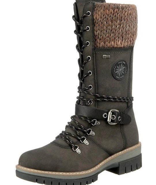 Women's green knee-high winter boots with side zip