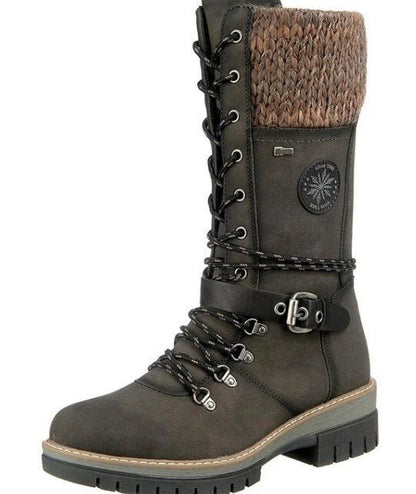 Women's green knee-high winter boots with side zip