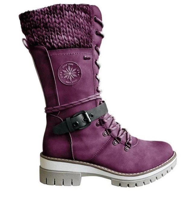 Women's purple knee-high winter boots with side zip