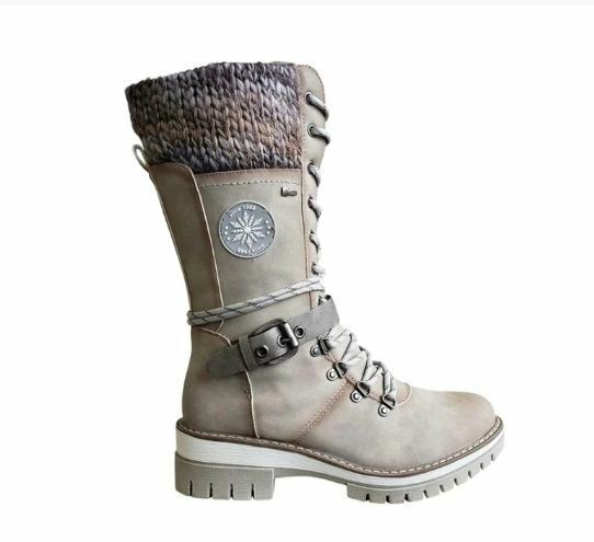 Women's white knee-high winter boots with side zip