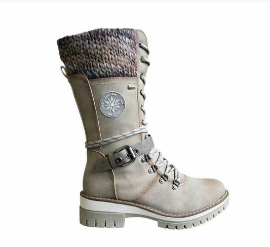 Women's white knee-high winter boots with side zip