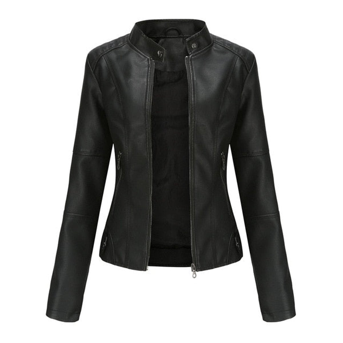 Women's mock-neck faux leather jacket in Black