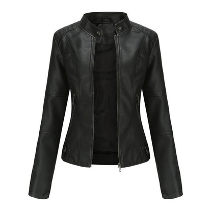 Women's mock-neck faux leather jacket in Black