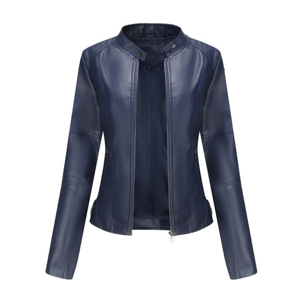 Women's mock-neck faux leather jacket in Blue