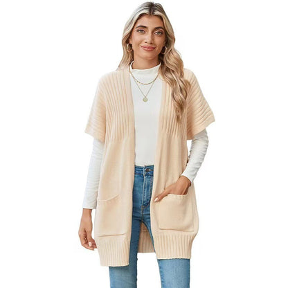 Women's open-front knit cardigan in Apricot