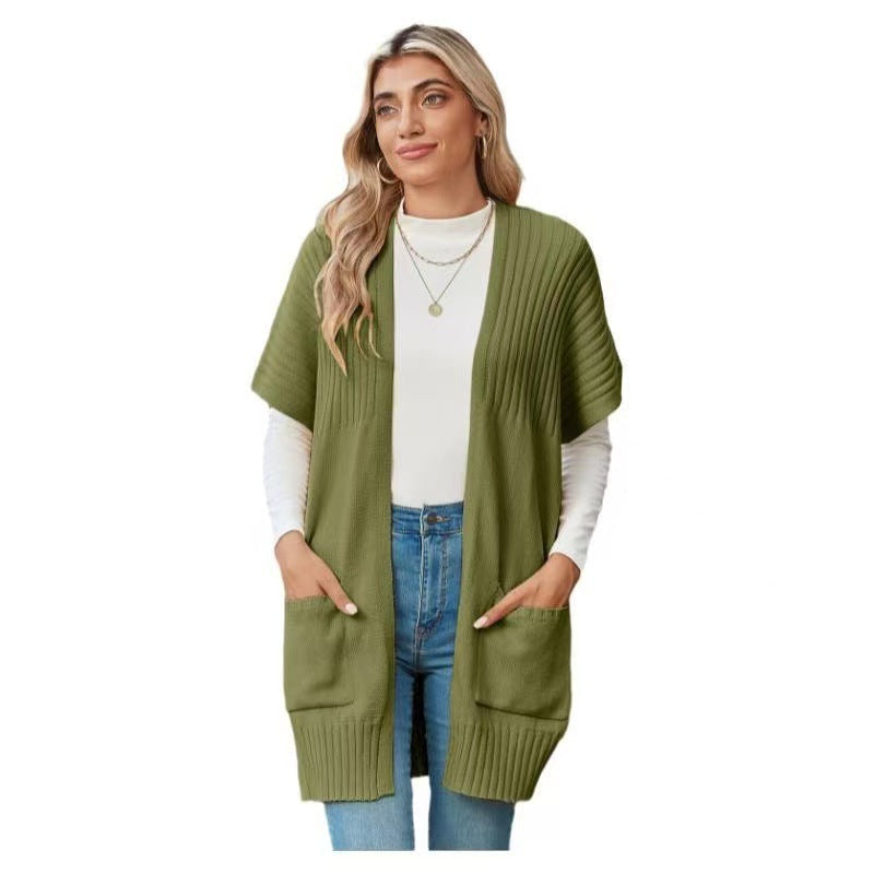 Women's open-front knit cardigan in Army Green