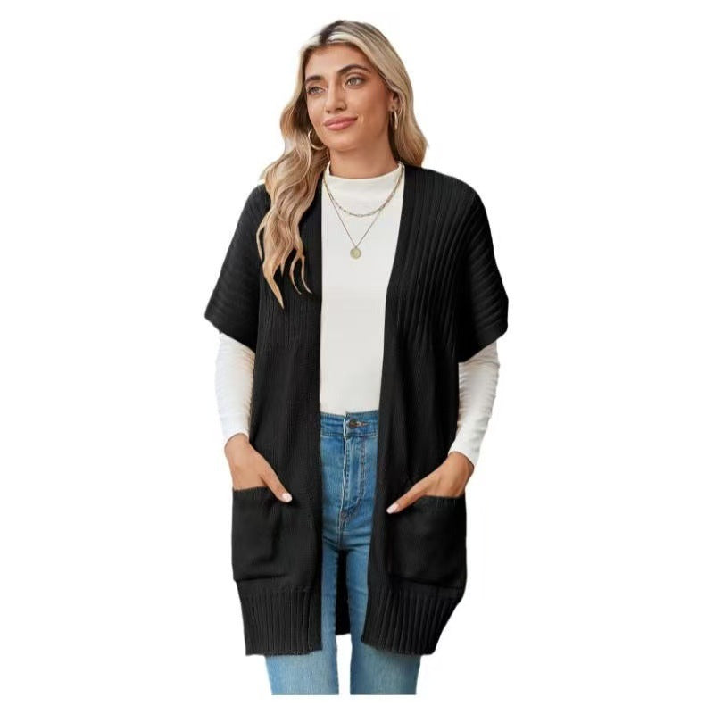 Women's open-front knit cardigan in Black