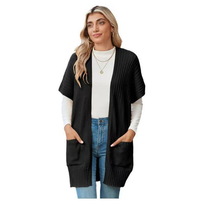 Women's open-front knit cardigan in Black