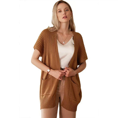 Women's open-front knit cardigan in Brown