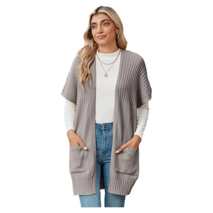 Women's open-front knit cardigan in Light Grey