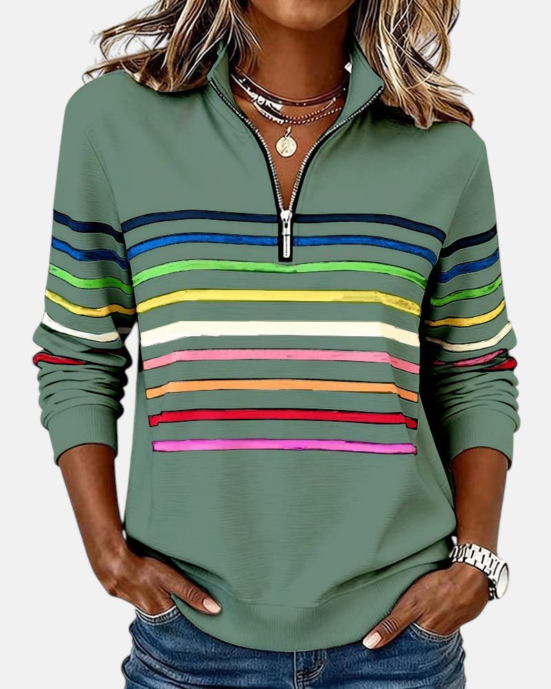 Women's quarter-zip striped rainbow jumper in green