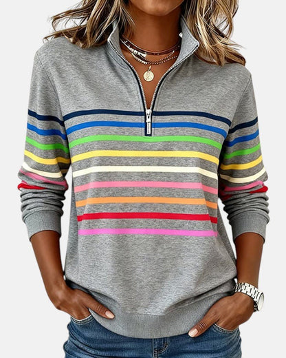 Women's quarter-zip striped rainbow jumper in grey